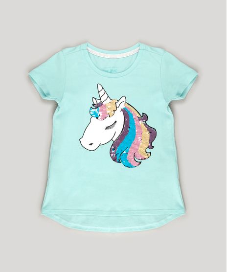 Blusa-Infantil-Unicornio-com-Paete-Dupla-Face-Manga-Curta-Decote-Redondo-em-Algodao---Sustentavel-Verde-Claro-9131094-Verde_Claro_1