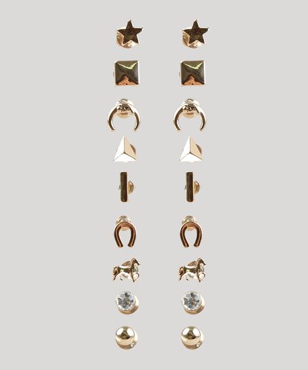 Kit-de-9-Brincos-Femininos-Dourado-9207373-Dourado_1