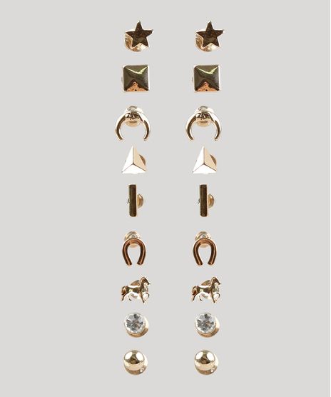 Kit-de-9-Brincos-Femininos-Dourado-9207373-Dourado_1