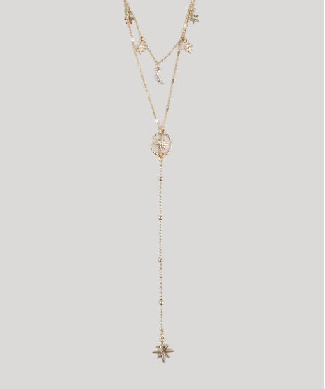 Colar-Feminino-Duplo-com-Pingentes-de-Estrelas-Dourado-9207187-Dourado_1
