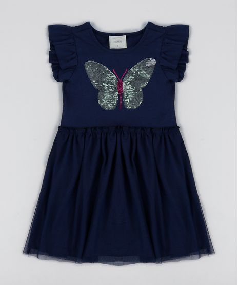 Vestido-Infantil-Borboleta-com-Paete-Dupla-Face-Manga-Curta-Decote-Redondo-Azul-Marinho-9277945-Azul_Marinho_1