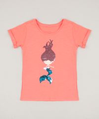 Blusa-Infantil-Sereia-com-Paete-Dupla-Face-Manga-Curta-Decote-Redondo-Coral-9247492-Coral_1