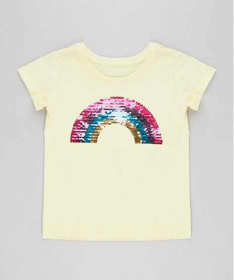 Blusa-Infantil-Arco-Iris-com-Paetes-Dupla-Face-Manga-Curta-Decote-Redondo-Amarela-9264844-Amarelo_1