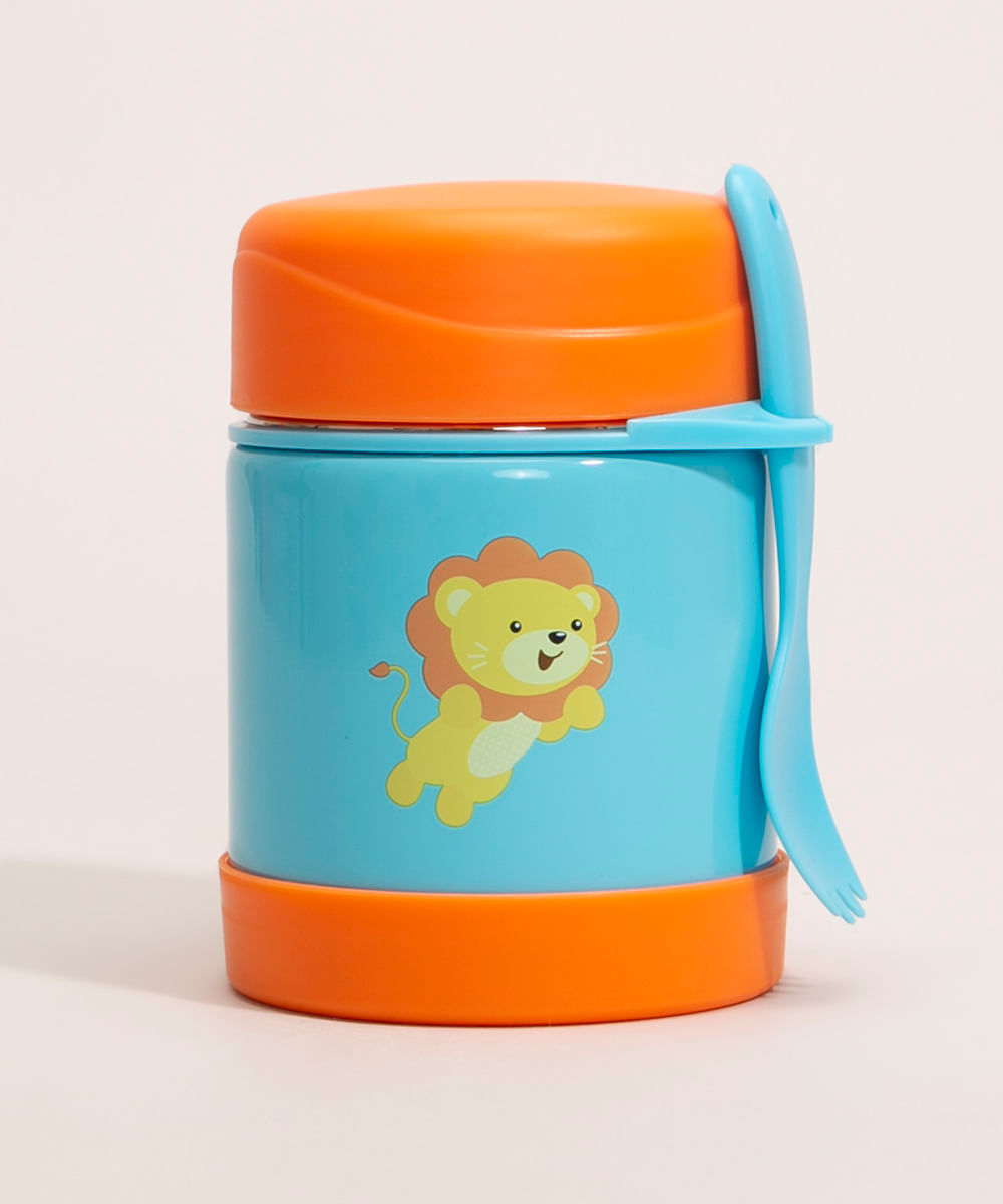 pote térmico animal fun leão + garfo azul