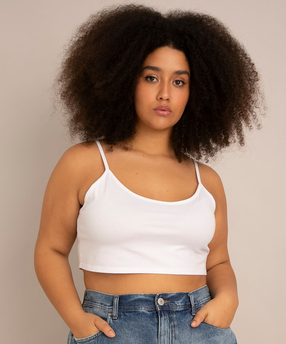 regata cropped básica plus size alça fina decote redondo branca