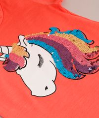 Blusa-Infantil-Unicornio-com-Paete-Dupla-Face-Manga-Curta-Decote-Redondo-em-Algodao---Sustentavel-Coral-9131094-Coral_2