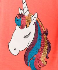 Blusa-Infantil-Unicornio-com-Paete-Dupla-Face-Manga-Curta-Decote-Redondo-em-Algodao---Sustentavel-Coral-9131094-Coral_4
