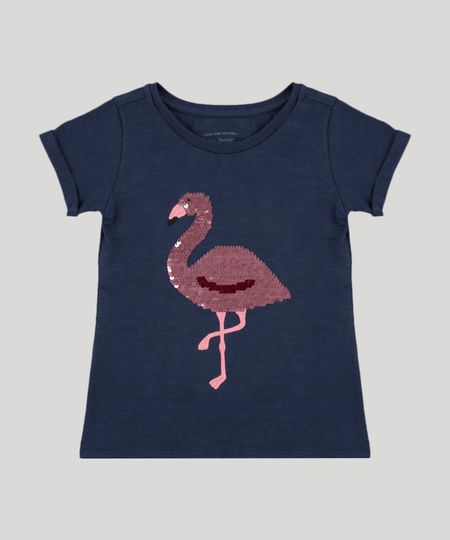 Blusa-Infantil-Flamingo-com-Paete-Dupla-Face-Manga-Curta-Decote-Redondo-Azul-Marinho-9262594-Azul_Marinho_1