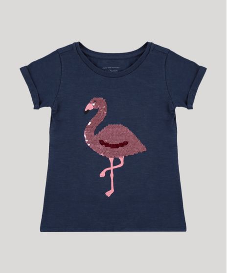 Blusa-Infantil-Flamingo-com-Paete-Dupla-Face-Manga-Curta-Decote-Redondo-Azul-Marinho-9262594-Azul_Marinho_1