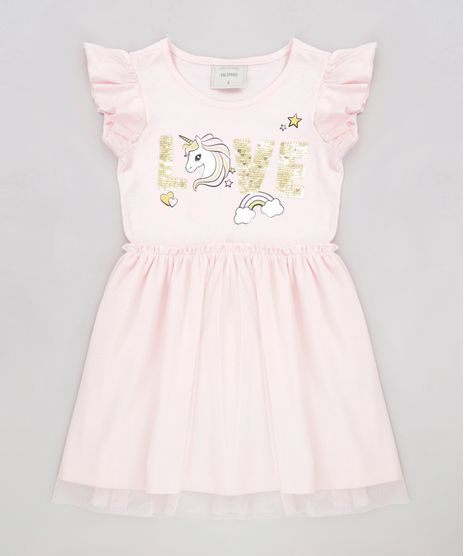 Vestido-Infantil-Unicornio-com-Paete-Dupla-Face-Manga-Curta-Decote-Redondo-Rosa-Claro-9277944-Rosa_Claro_1