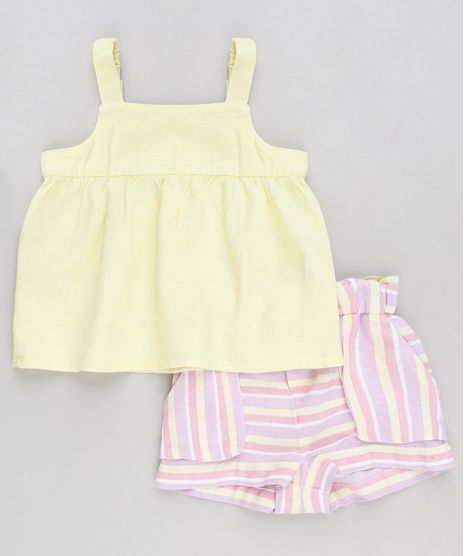 Conjunto-Infantil-de-Regata-com-Linho-Amarela---Short-Listrado-Rosa-9174589-Rosa_1