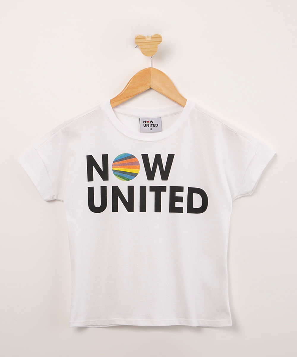 blusa juvenil de algodão now united com glitter manga curta branca