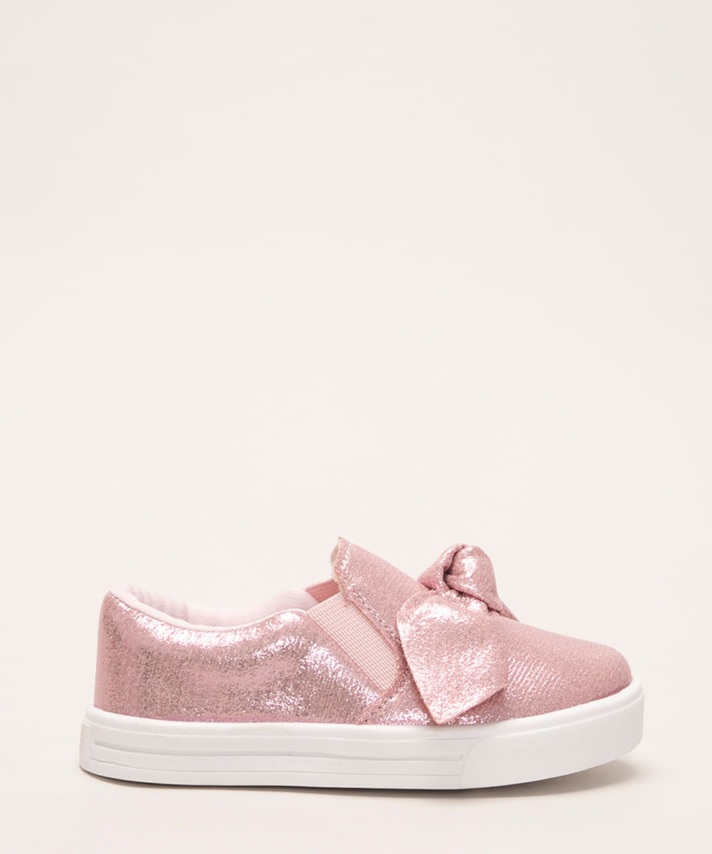 tênis infantil slip on com laço rosa