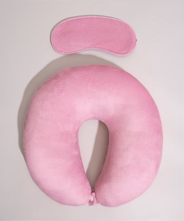 kit de apoio de pescoço + tapa olho rosa Único