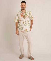 camisa-comfort-de-linho-estampada-folhagem-manga-curta-com-bolso-bege-1003791-Bege_3