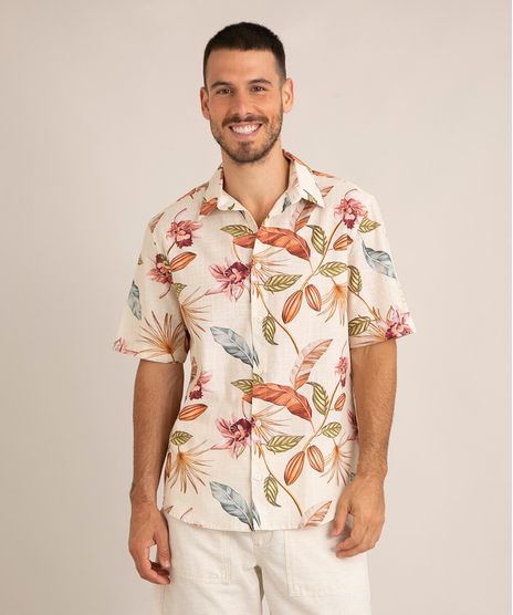 camisa-comfort-de-algodao-estampada-floral-manga-curta-bege-1012107-Bege_1