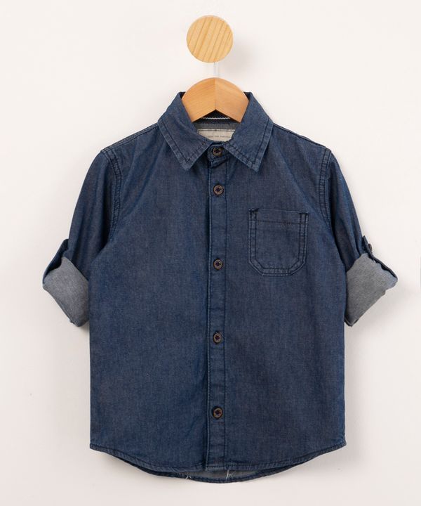 camisa infantil jeans com bolso e martingale manga longa azul escuro 10
