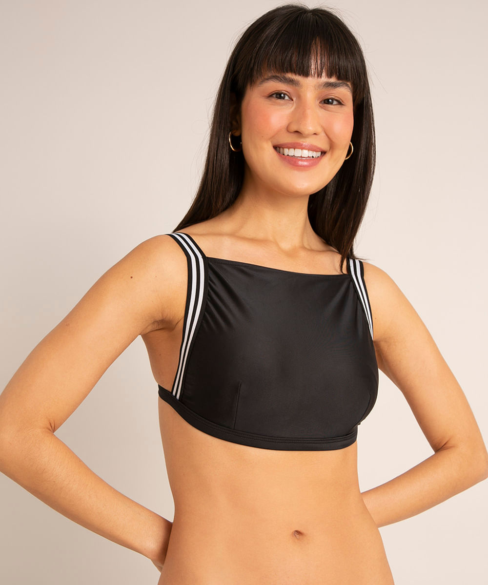 biquíni top halter neck com bojo e elástico proteção uv50+ preto