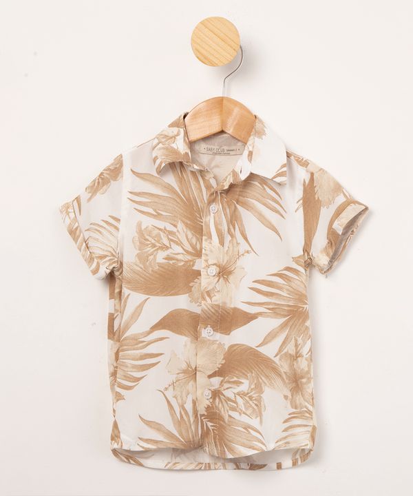 camisa infantil de viscose manga curta estampa floral off white 5