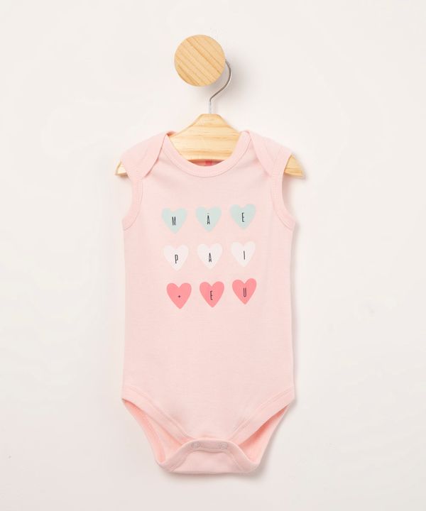 body regata infantil de algodão "mãe pai + eu" rosa claro 0-3