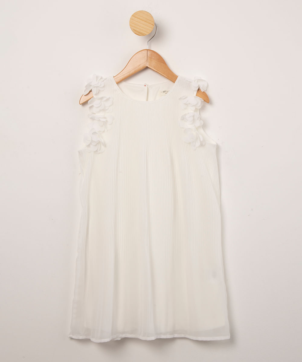 vestido infantil plissado com flores off white