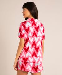 Pijama Americano Manga Curta Estampado Corações Rosa costas