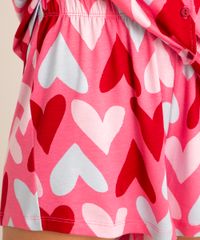 Pijama Americano Manga Curta Estampado Corações Rosa shorts