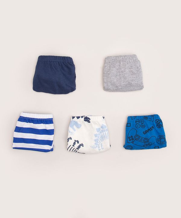 kit de 5 cuecas slip infantis dinossauros e games multicor 8