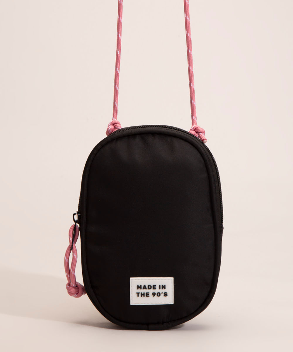bolsa shoulder bag com cordão preta