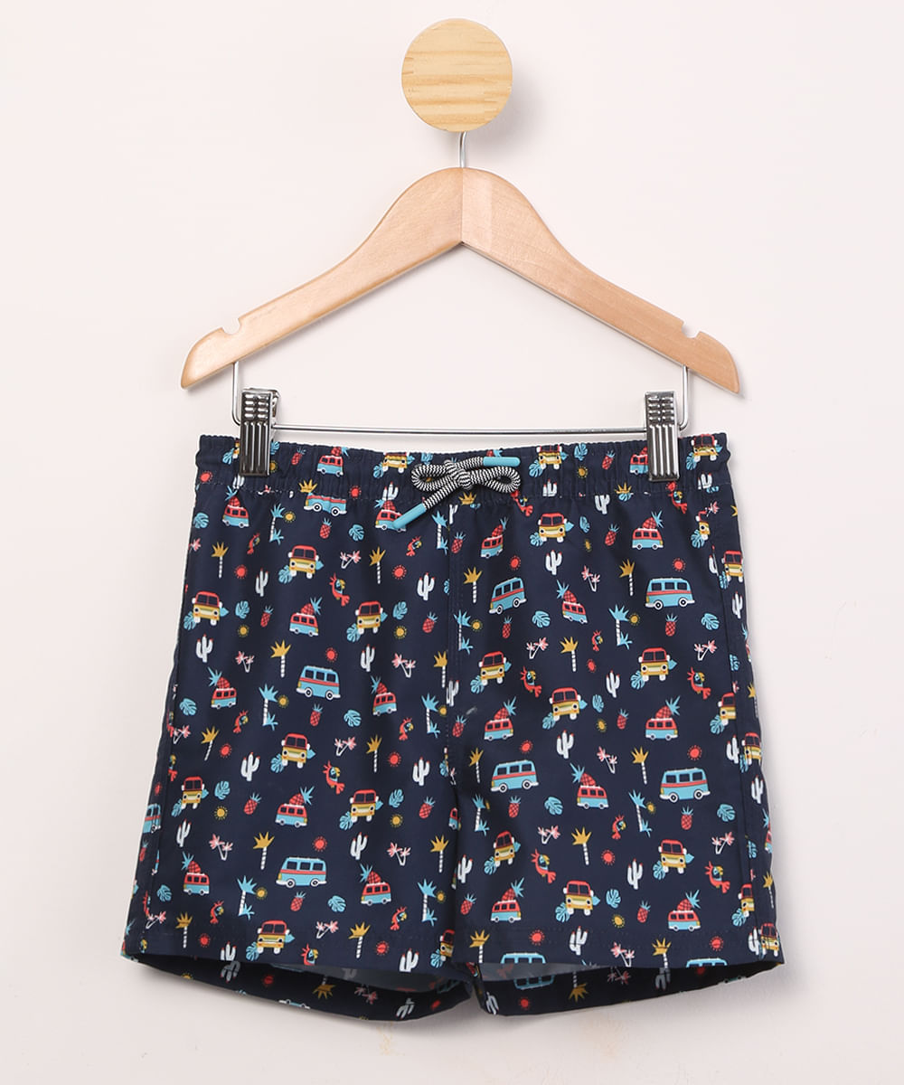 bermuda surf infantil estampada viagem azul marinho