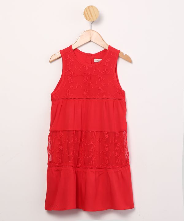vestido infantil de viscose regata com renda vermelho 8