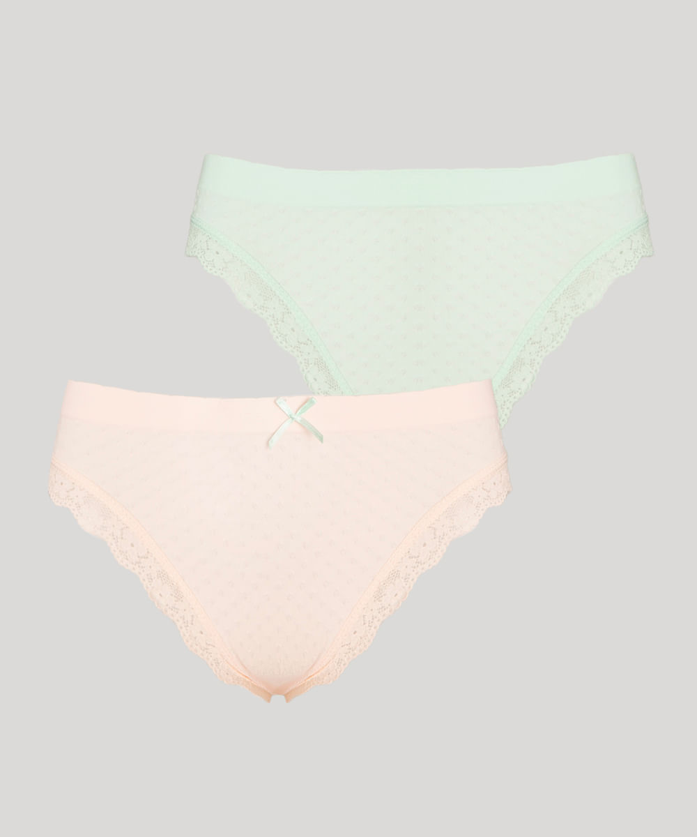 kit de 2 calcinhas caleçon com renda multicor