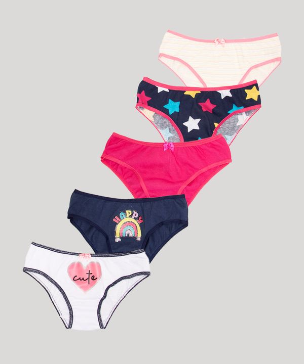 kit de 5 calcinhas infantis de algodão estampas variadas multicor 12