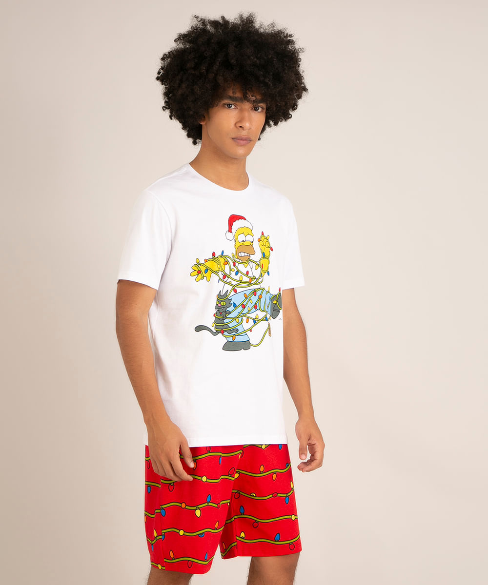 pijama de algodão manga curta gola careca estampado hommer simpson branco