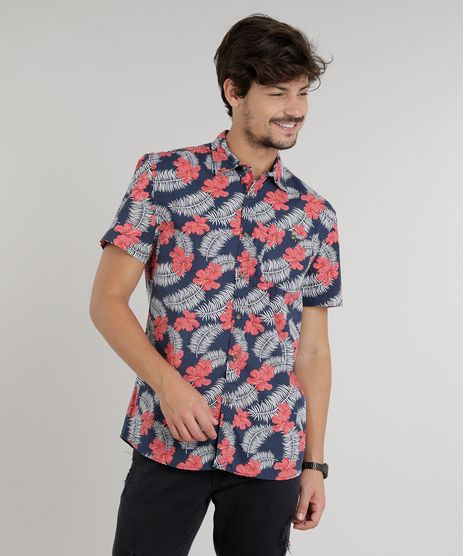 Camisa-Masculina-Estampada-Floral-Manga-Curta-Azul-Marinho-9110474-Azul_Marinho_1