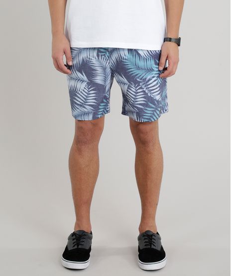 Short-Masculino-Estampado-de-Folhagem-com-Bolsos-Azul-9271446-Azul_1