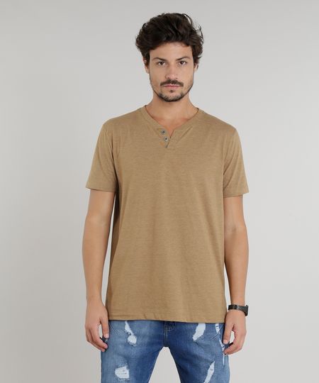 Camiseta-Masculina-Basica-com-Botoes-Manga-Curta-Gola-Careca-Marrom-9324947-Marrom_1