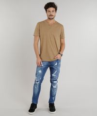 Camiseta-Masculina-Basica-com-Botoes-Manga-Curta-Gola-Careca-Marrom-9324947-Marrom_3