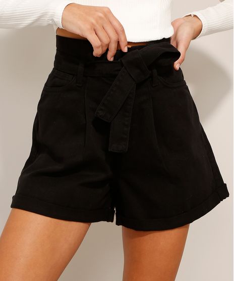 Short-Clochard-de-Sarja-Cintura-Super-Alta-com-Faixa-para-Amarrar-Preto-9992270-Preto_1