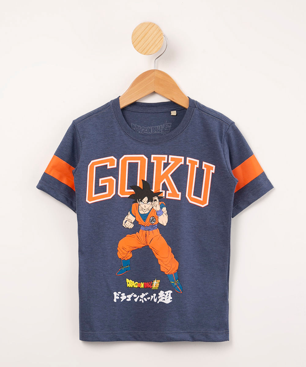 blusa infantil dragon ball manga curta azul mesclado
