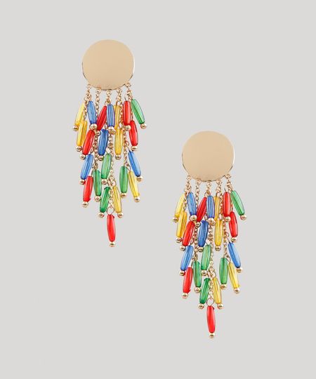 Brinco-Feminino-com-Corrente-e-Micangas-Coloridas-Dourado-9207149-Dourado_1