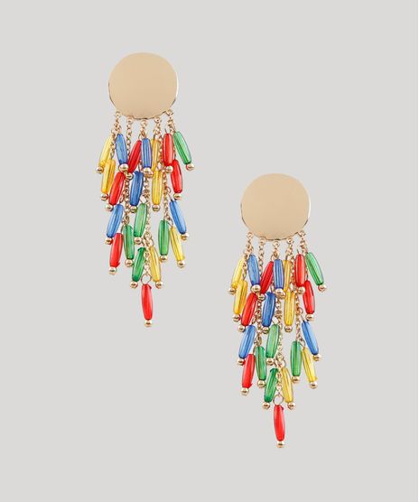 Brinco-Feminino-com-Corrente-e-Micangas-Coloridas-Dourado-9207149-Dourado_1