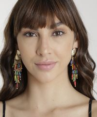 Brinco-Feminino-com-Corrente-e-Micangas-Coloridas-Dourado-9207149-Dourado_2