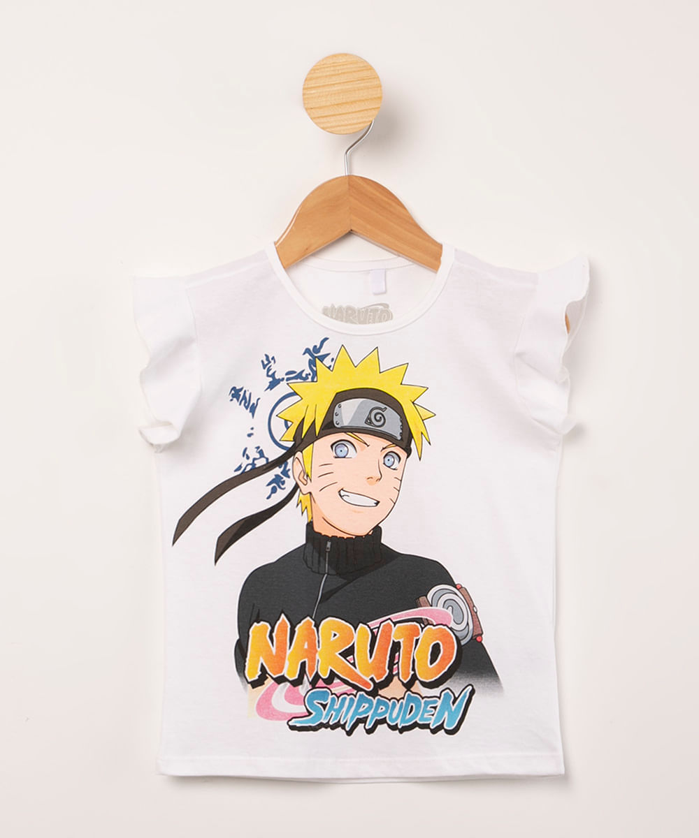 regata infantil de algodão naruto com babados off white