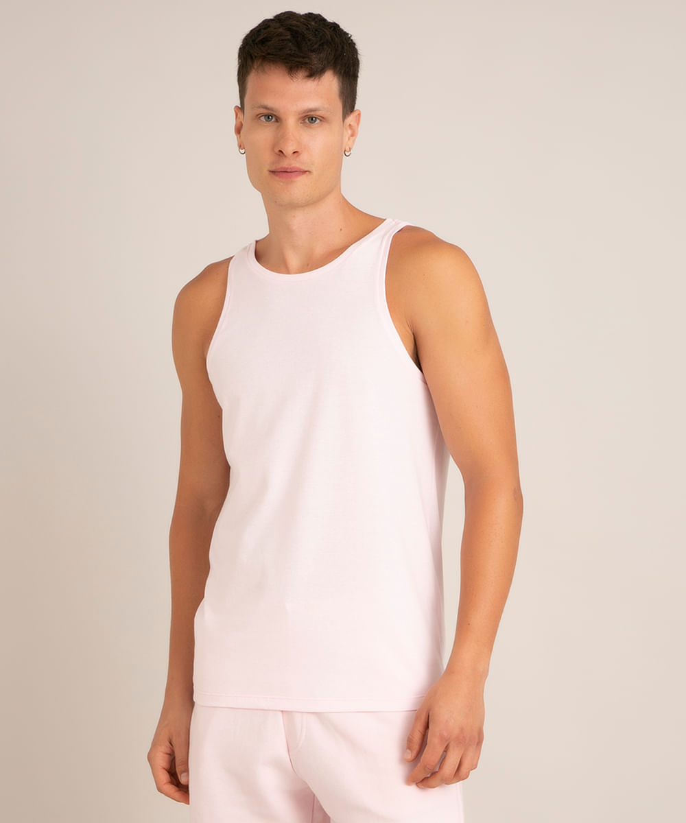 Regata Masculina Básica Gola Careca Rosa Claro