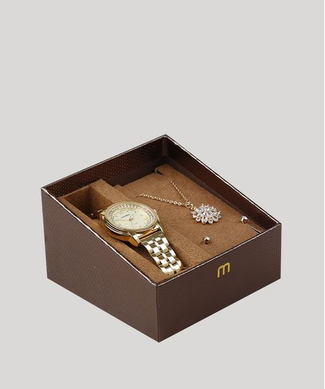 Kit-de-Relogio-Analogico-Mondaine-Feminino---Colar---Brinco---83378LPMVDE1KA-Dourado-9339913-Dourado_1
