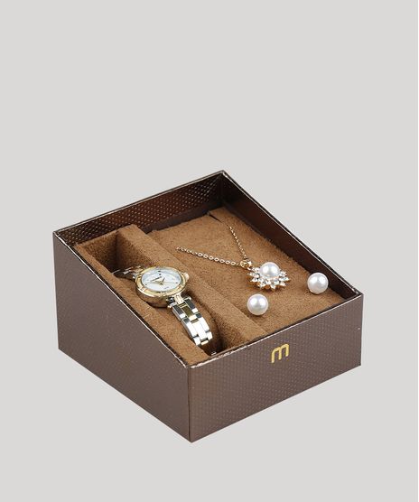 Kit-de-Relogio-Analogico-Mondaine-Feminino---Colar---Brinco-de-Perola---83380LPMVBE2K-Dourado-9339892-Dourado_1