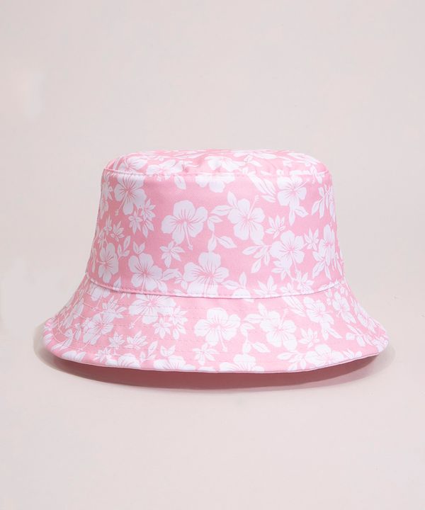 bucket hat dupla face com estampa floral rosa Único