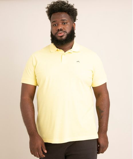 Polo-de-Piquet-Plus-Size-Basica-com-Bordado-Manga-Curta-amarela-9960839-Amarelo_1