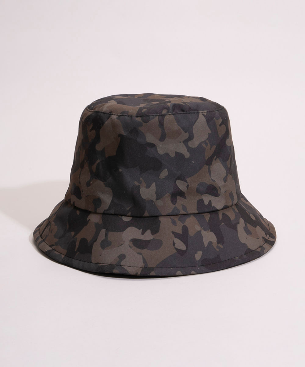 chapéu bucket hat estampa militar verde militar